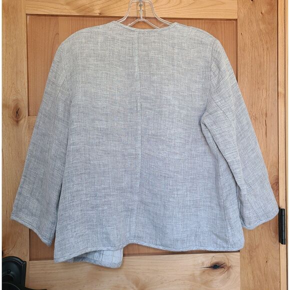 Eileen Fisher Gray Linen Crop Cardigan Jacket Pockets XS Minimalist Lagenlook - Picture 2 of 7
